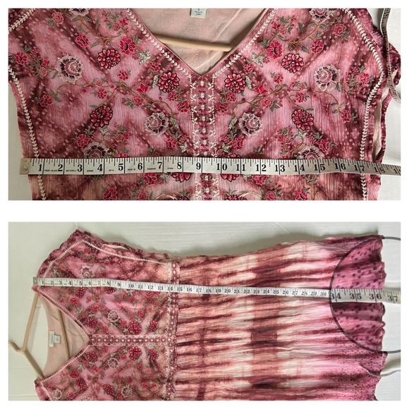 Sundance Gemi Pink Multi Tie Dye Floral Embroidered Dress Cupro Chiffon Size S - Picture 15 of 15
